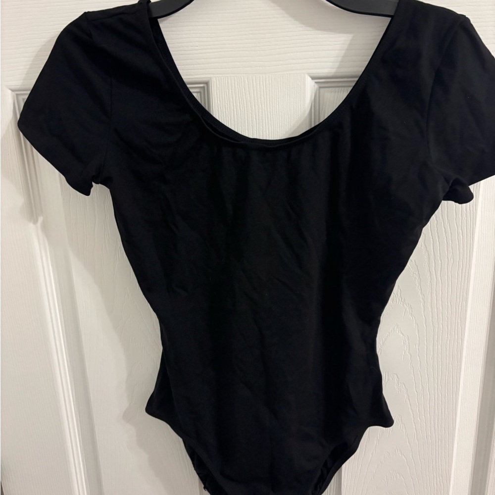 Danskin Black Kids/Women's Short Sleeved Bodysuit/Dance Leotard-Black